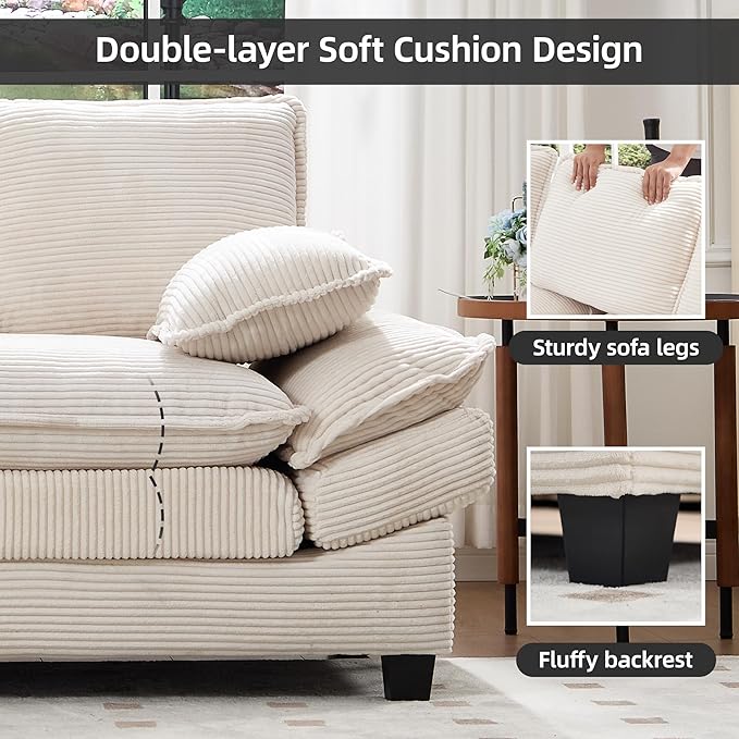 83" Loveseat Sofa, Cloud Couches for Living Room, Comfy Corduroy Couch with Deep Seat, Love Seat Couches for Bedroom, Apartment and Office, Easy Assemble for Small Space (Beige)