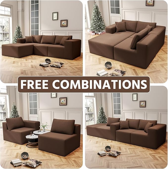 108" Cloud Sectional Couch with L-Shape Chaise,4 Seat Modern Modular Sofa with Deep Seat,Upholstered Couches for Living Room Bedroom, Boneless Couch
