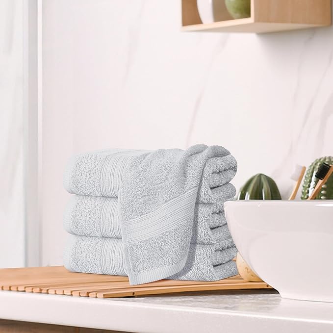 BOUTIQUO Ultra Soft Cotton 6 -Piece Hand Towel Set 16x24 Inch, Ideal for use in Bathroom, Kitchen, Gym, Spa & General Cleaning, Compact & Lightweight Multi Purpose Hand Towels - Ligtht Grey