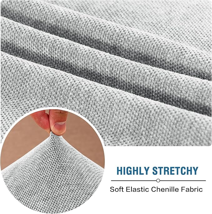 H.VERSAILTEX Stretch Chenille Sectional Couch Covers for L Shaped Chaise Lounge 1 Piece Separate Cushion Couch Non Slip Furniture Protector with Elastic Bottom(Chaise Cushion Cover,Dove)