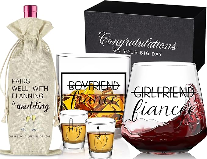 Christmas Engagement Gifts for Couples - Fiance Fiancee Engagement Gift Wine Whiskey Glass, Engaged Gifts for Boyfriend,Girlfriend,Couples Newly Engaged
