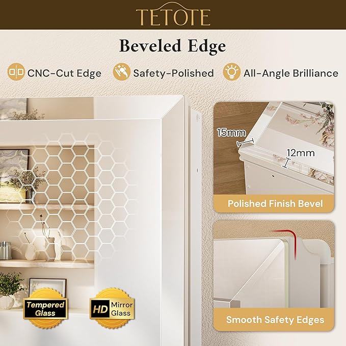 TETOTE 30 x 26 Medicine Cabinet with Tempered Beveled Mirror White Vanity Mirror with Storage Aluminum Cabinet DTC Hinges, Stepless Adjustable Shelves, Recessed/Surface-Mounted