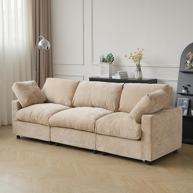 JACH 3-Seater Sectional Couches for Living Room, Deep Seat Modular Sofas, Cloud Sectional Couch, Sofa Covers Washable, Minimalist Modern Sofa for Living Room, Apartment, Khaki