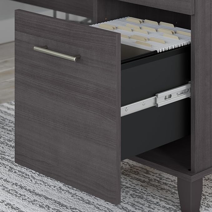 Bush Furniture Somerset 72W L Shaped Desk with Hutch in Storm Gray