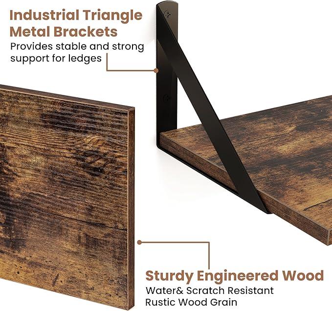 Axeman Floating Shelves for Wall 55 Inch | 55W x 8D Rustic Wood Floating Shelves Set of 2 | 8" Deep Wall Shelves for Bathroom Kitchen Living Room | Bookshelf Display Shelves - Rustic Brown