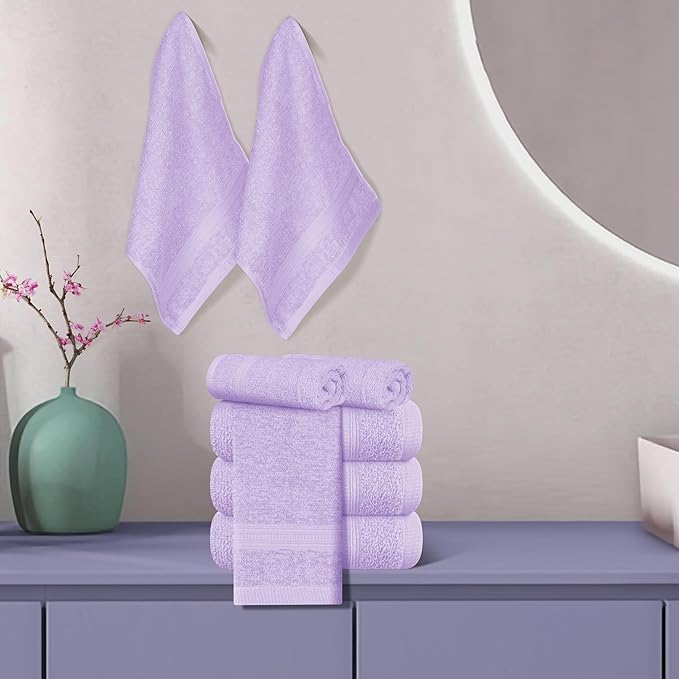 BOUTIQUO Ultra Soft Cotton Washcloths, Contains 12 Piece Face Cloths 12x12 inch, Ideal for Everyday use Face Towels, Compact & Lightweight Multi Purpose Washcloths - Purple