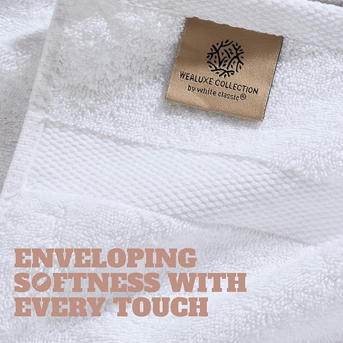 Wealuxe White Bath Towels 24x50 Inch, 6 Pack - Extra Absorbent Cotton Towel Set for Bathroom