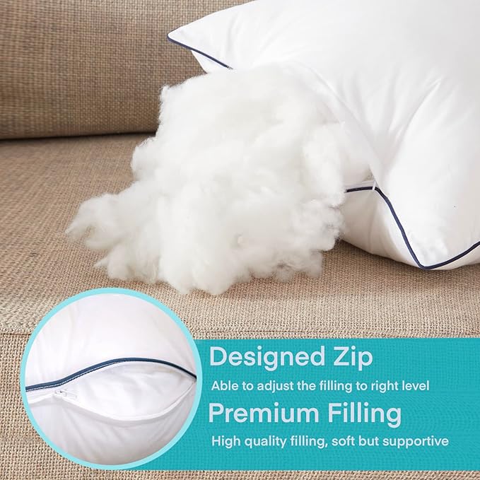 20x20 Inch Pillow Inserts Set of 2-100% Cotton Cover, Square Decorative Throw Pillows for Couch, Sofa, Chair, or Bed (2 Pack, 20x20 Inch)