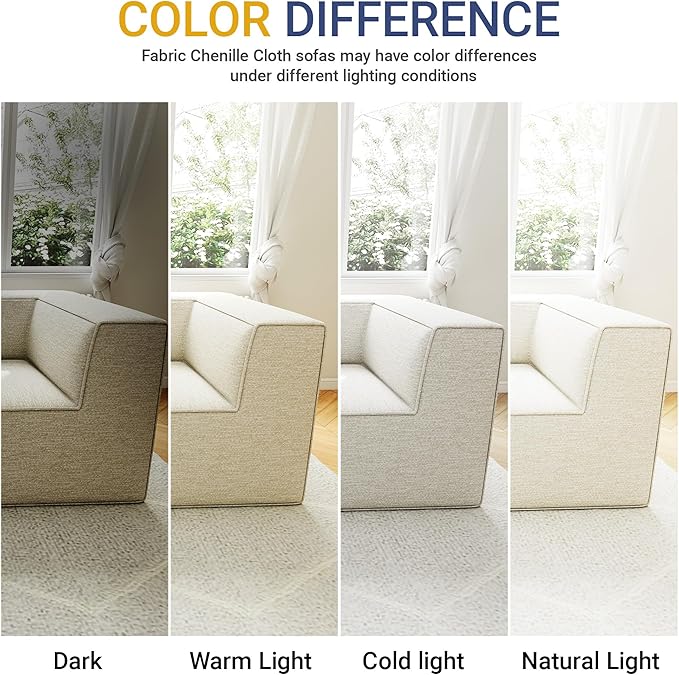 76" Sectional Compressed Sofa Modular Couches,High-Density Foam No Assembly Required, 2-Piece(1x Corner 1x Ottoman) for Living Room, Chenille Beige White