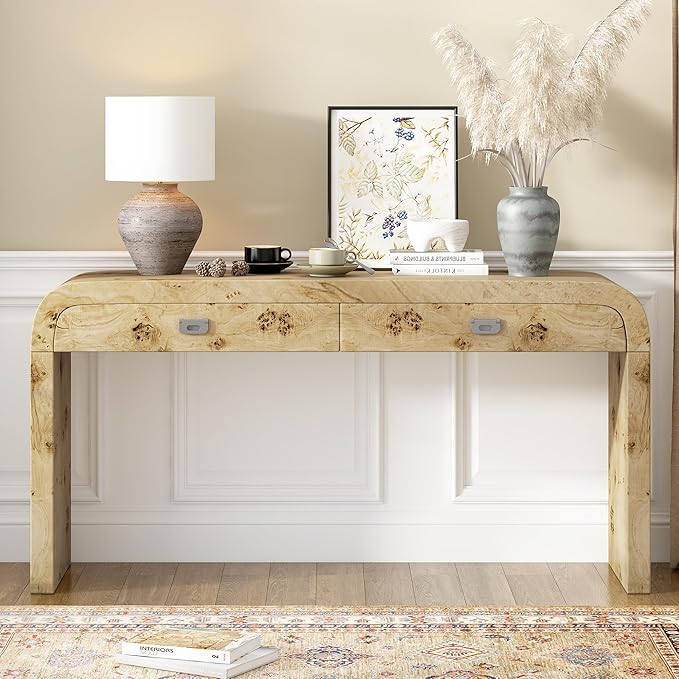 Merax Entryway Console Table, with 2 Storage Drawers, Retro Style/Wood Frame/Behind Couch & Sofa, Natural