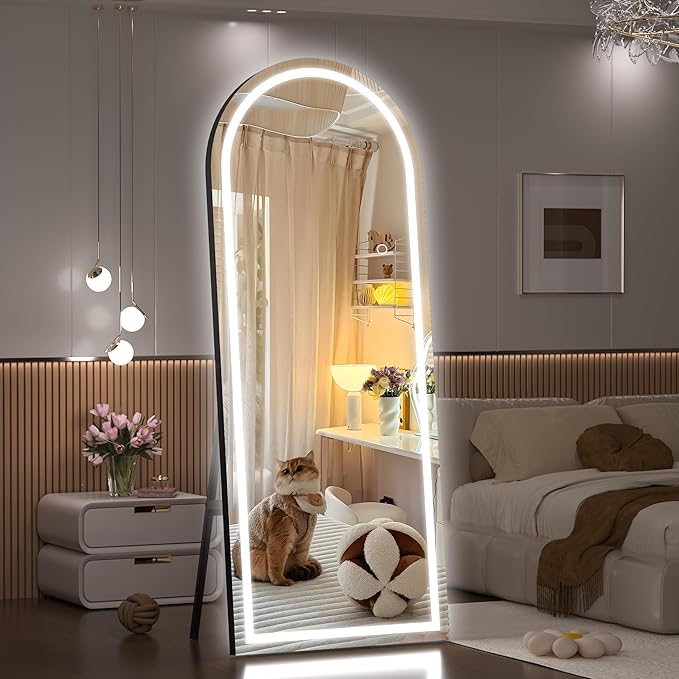 Hasipu 79" X 36" Full Length Mirror with Lights, Black Frame Arch Led Mirror Full Length and 3 Colors Temperatures & Brightness Adjustable,Light Up Mirror Full Body for Bedroom Cloakroom Living Room