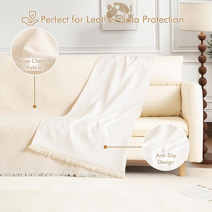 Couch Cover for 3-4 Cushion Couch Sofa Pet Friendly, Chenille Sectional L Shaped Sofa Cover Washable for Dogs Cats Kids, Furniture Protector Slipcover Decor for Living Room, 91"x150"
