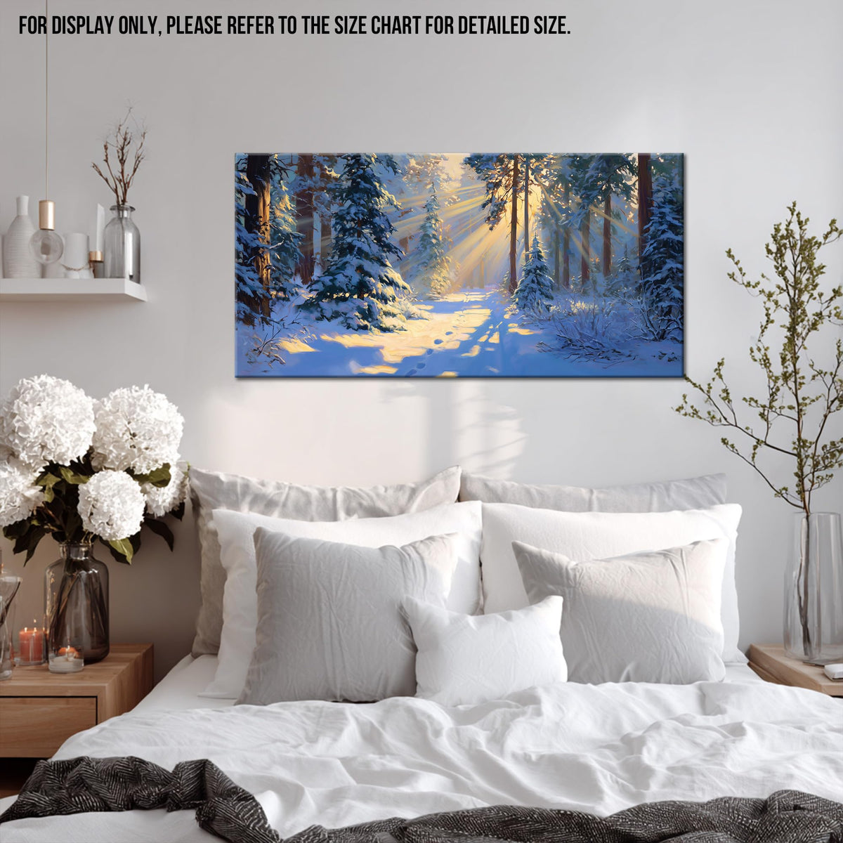 TEPAKIHI Winter Landscape Canvas Wall Art, Snowy Forest Sunlight Painting, Winter Scene Picture Artwork for Living Room Bedroom Home Decor Ready to Hang (16x32 inches)
