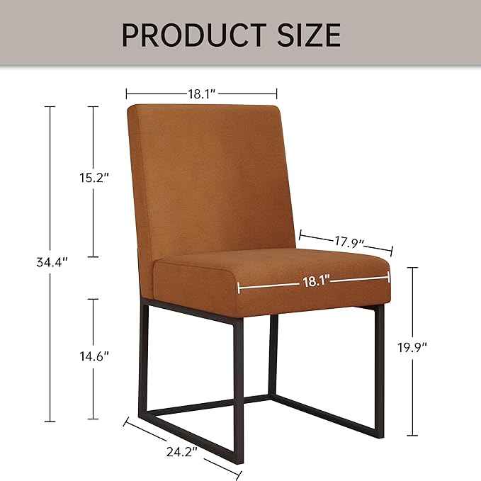 VKNOW Upholstered Dining Chairs Set of 6, Modern Dining Room Chairs, Linen Kitchen Chair Dinner Chair with Black Metal Base for Kitchen Office, Orange-Unstriped