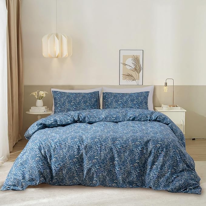 EAVD King Size Comforter Set Floral Print Soft Microfiber Garden Floral Bedding Set with 2 Pillowcases Reversible Vintage Botanical Comforter for All-Season