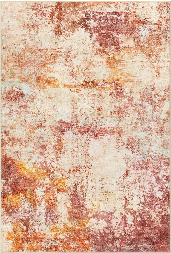 9x12 Area Rug for Living Room- Washable Rugs Modern Neutral Abstract Rug Soft Low Pile No Slip Stain Resistant Rug Indoor Large Carpet for Bedroom Dining Room Nursery Room Home - Pink/Orange