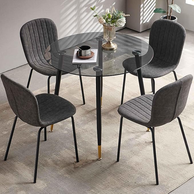 Home Kitchen Chairs Upholestered Set of 4, Ergonomic Dining Room Chairs Comfortable Faux Leather PU Living Room Chairs with Metal Legs