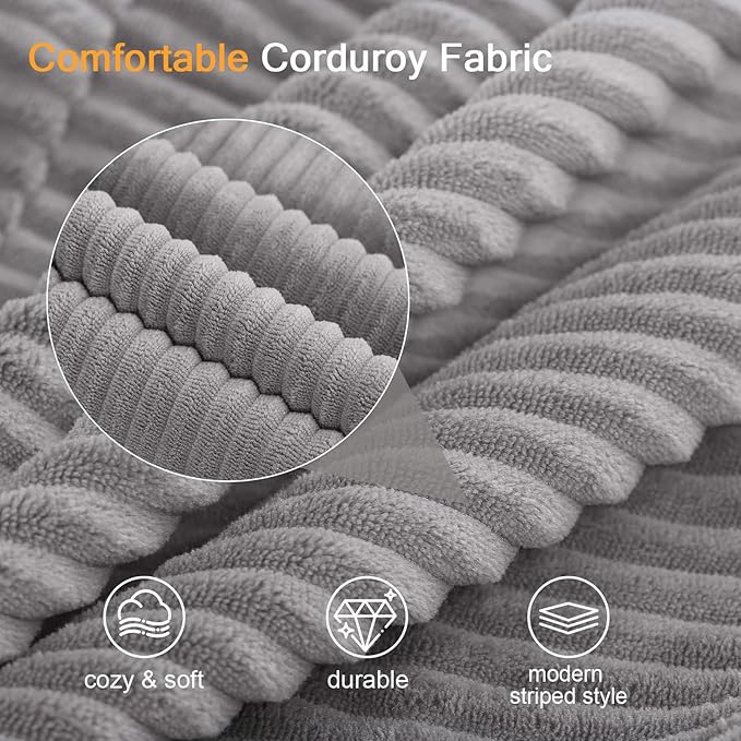 COMAX Convertible Sofa Bed Queen, Corduroy Folding Floor Couch Pull Out Couch Bed Futon Sleeper with Pillows, Fold Out Boneless Sofa Comfy Lounge Mattress Loveseat for Living Room Bedroom, Light Grey
