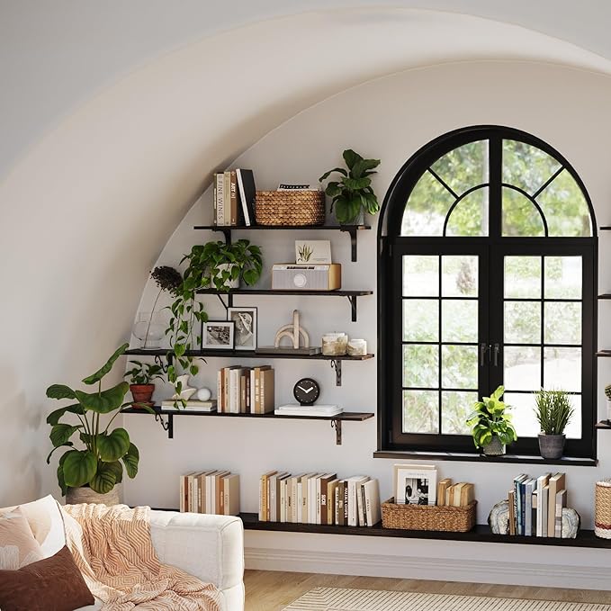 DINZI LVJ Long Wall Shelves, 31.5" Large Floating Shelves Set of 2, Farmhouse Display Shelf Wall Mounted with Heavy Duty Brackets, Easy Assembly for Kitchen, Bathroom, Bedroom, Balcony, Espresso