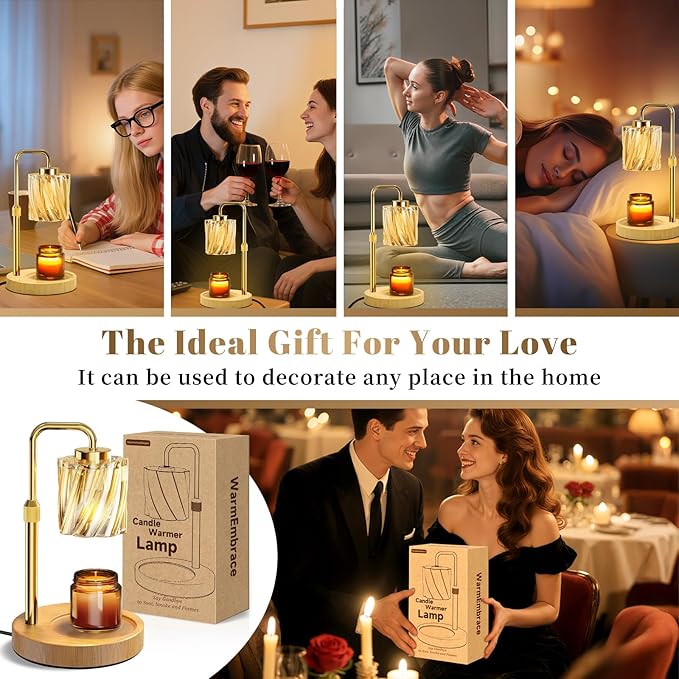 WarmEmbrace Candle Warmer Lamp with Adjustable Height& & Timer Dimmable Light, Gifts for Mom Women, House Warming Gifts New Home Bedroom Decor, Wax Melt Warmer for Jar Candles with 2 Bulbs/Gold