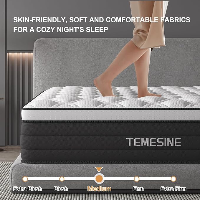 Queen Mattress, 12 Inch Hybrid Mattress in a Box with Individual Pocket Spring, Gel Memory Foam and Euro Top, Medium Firm Feel with Motion Isolation, Pressure Relief, Edge Support,Queen Size Black