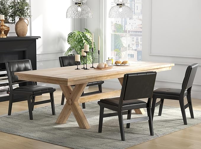 KCC Modern PU Leather Dining Chairs Set of 6, Upholstered Kitchen Chairs with Solid Wood Legs and Comfortable Seat for Dining Room/Lounge/Bedroom(Black)