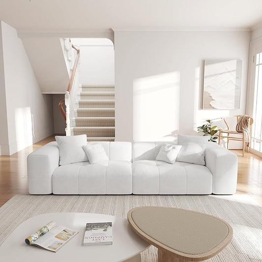 JACH 2 Seater Sofas Sectional Couches, Modern Love Seat Office Couch, Loveseat Modular Couch, Cozy Sleeper Sofa for Apartment, Bedroom, Living Room (Linen Fabric, White)
