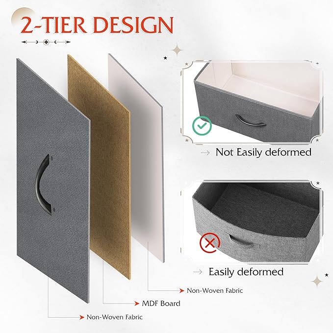 WLIVE Night Stand Set 2, Dresser and Nightstand Sets, Small Dresser for Bedroom with 2 Drawers, End Table with Fabric Bins for Closet, Bedside Furniture, College Dorm, Dark Grey