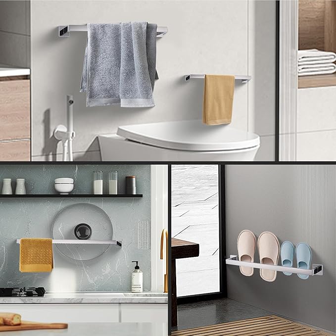 LANC Bath Towel Bars Chrome Polished 2 Pack 24-Inch Bathroom Towel Rail Square Towel Racks Kitchen Towel Holders Stainless Steel Wall Mount Silver Towel Hanger Towel Rods,A8804-6CP