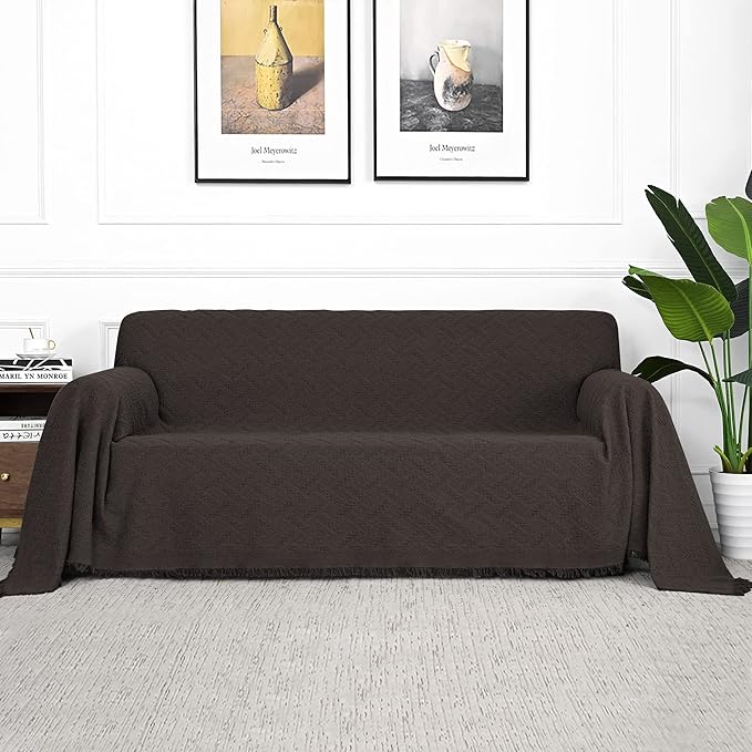 MYSKY HOME Couch Cover Chocolate Sofa Covers for 2 Cushion Couch Geometrical Sectional Couch Cover Living Room Sofa Throws Sofa Slipcovers for Pets, Kids (X-Large, 91" x 118", Chocolate)