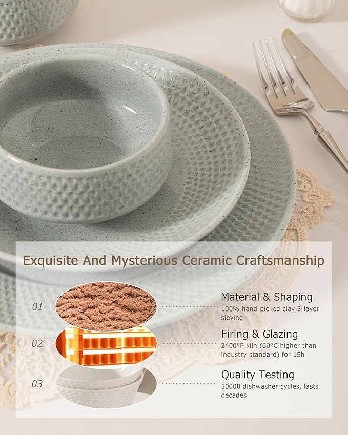 Dinnerware sets plates and bowls sets modern plates,Handmade Reactive Glaze Stoneware Plates and Bowls Sets,Highly Scratch Resistant Dishwasher & Microwave Safe Dishes Set (style - 5, 4 - Set (12pcs))