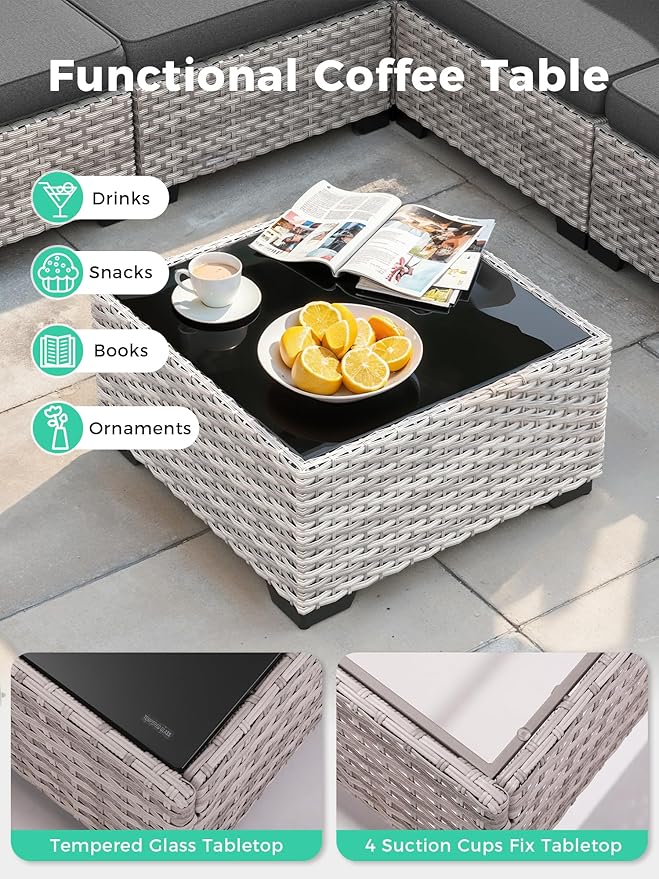 6 Piece Outdoor Sectional Sofa Set, 5-Seats Patio Wicker Conversation Set with 4" Thickened Cushions & Coffee Table, All-Weather PE Rattan for Garden, Backyard, Porch, Black