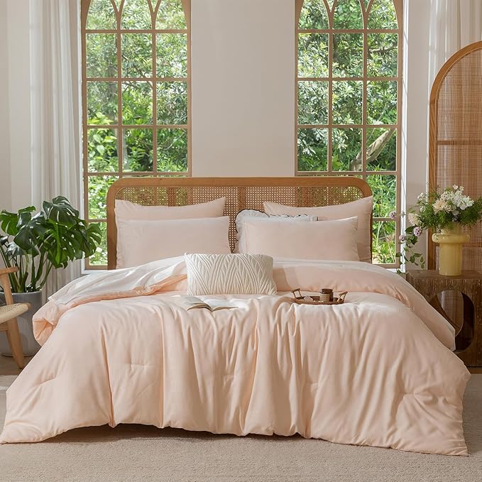 King Size Comforter Pink - Waffle Checkered Bedding, Textured Thermal Breathable Design for All Seasons, Ultra-Soft Combo for Year-Round Comfort