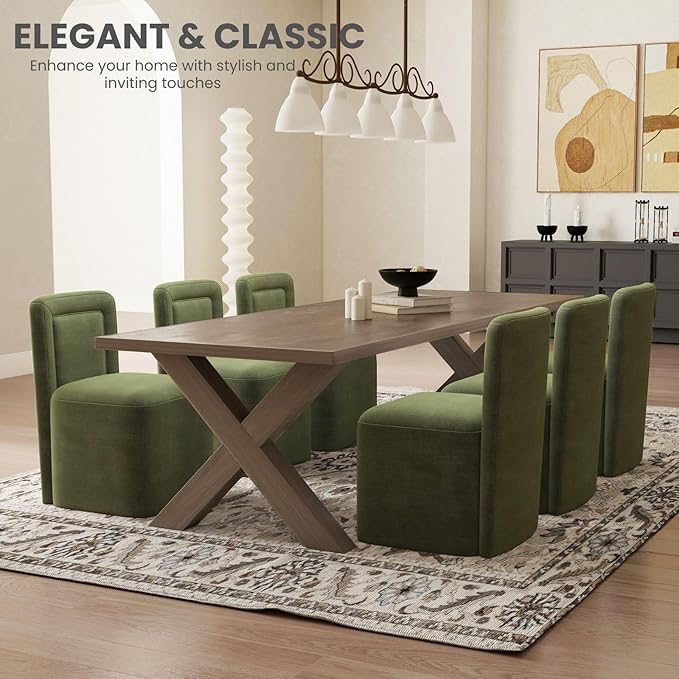 Green Upholstered Dining Chairs Set of 2, Armless Modern Chenille Dining Chairs with High Back, Kitchen Chair for Dining Room/Restaurant/Living Room