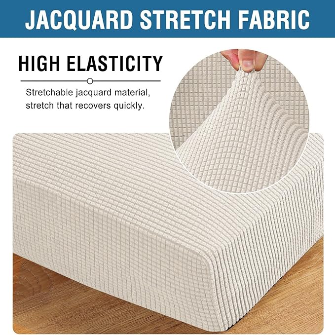 H.VERSAILTEX Super Stretch Individual Chaise Cover Sectional Couch Covers for L Shaped Sofa Both Left/Right Featuring Thick Jacquard Textured Twill Fabric (1 Piece Chaise Cover Large, Cream)