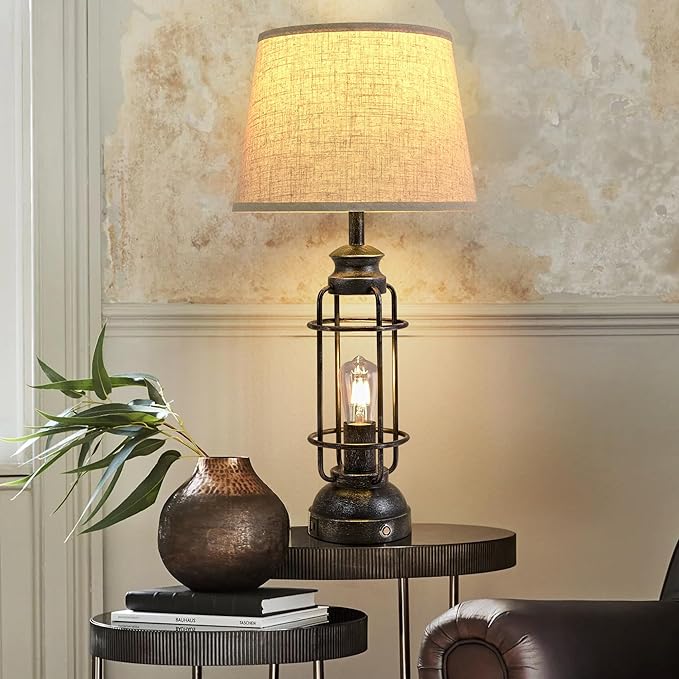 28" Table Lamps for Living Room Set of 2, 3 Way Dimmable Touch Lamps with USB A+C Ports,Farmhouse Table Lamps for Bedroom,Industrial Lamp for Living Room End Tables, 4 Bulbs Included