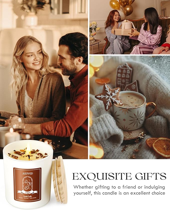 AOOVOO Macchiato Coffee Scented Candles for Women - Aromatherapy Candle with Crystals Inside, 10oz, 60H Burning Time, Soy Candles for Home Scented, Birthday Gifts Christmas Candle for Women Mom