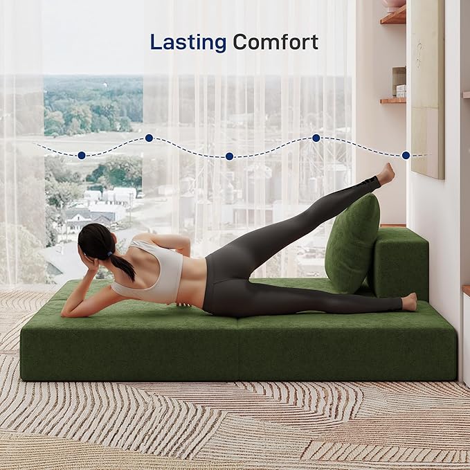 Living&Giving Cloud Sectional Couch for Living Room, Modular Boneless Couch with 1 Ottoman, Middle-seat Can Be Combined with Modular Sofa, Customizable Layout for Any Space, Green