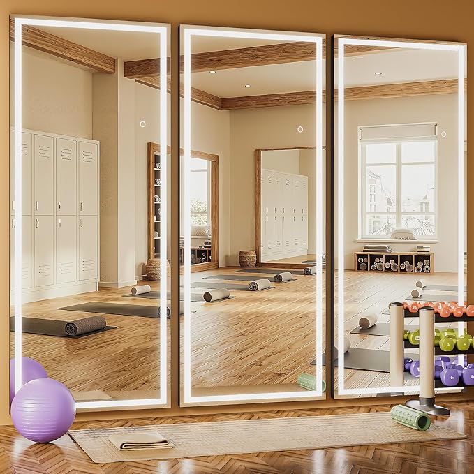 Full Length Mirror with Lights, 79" x 36" Large LED Lighted Floor Standing Body Mirror, Dimmable & 3 Color Lighting for Bedroom, Cloakroom, Dressing Room, Leaning & Hanging, Square Black