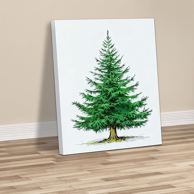 Framed Christmas Pictures Wall Decor,Vintage Pine Tree Prints,Winter Christmas Canvas Wall Art Decoration for Bedroom Bathroom Living Room Rustic Xmas Holiday Gifts (Christmas Tree 6, 16'' X 24'')