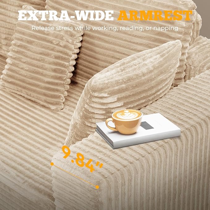 113" Modular Sectional Sofa Bed, Convertible Cloud Couches for Living Room with Ottoman, 6 Seater Corduroy Boneless Couch Sleeper Sofa Set, No Assembly Required, Khaki 1 PCS