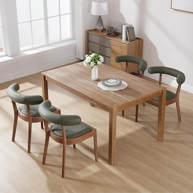 Kmax Dining Room Chairs Mid-Century Modern PU Kitchen Chairs with Natural Walnut Finished Frame, PU Curved Back, Set of 4, Green