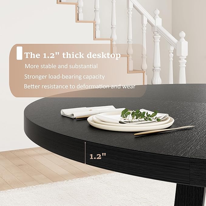 GarveeHome Round Dining Table for 4,Kitchen Dining Room Circle Dinner Pedestal Table,Space Saving Wood Kitchen & Dining Room Furniture,Black 47-inch Diameter