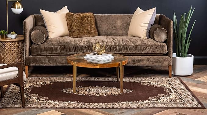 Unique Loom Reza Collection Traditional Persian Style Area Rug, 5 x 8 ft, Brown/Ivory