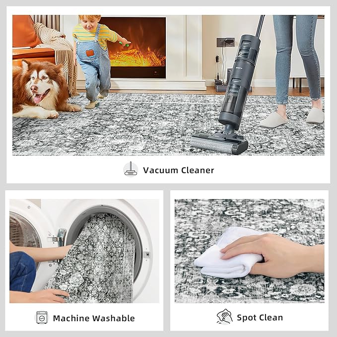 Deerly 2x3 Rugs Grey Small Area Rugs for Bedroom Living Room Bathroom Kitchen, Entry Rug Small Soft Rugs Low Pile Non-Slip Rubber Backing Oriental Door Mat