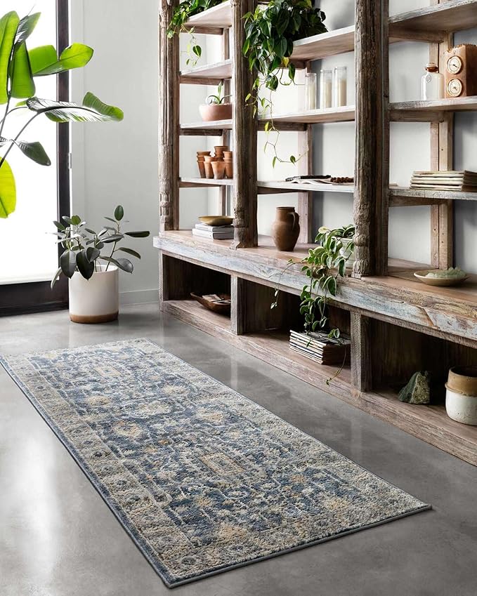 Loloi Teagan Collection TEA-03 Denim/Pebble 9'-9" x 13'-6" Area Rug, Large, Soft Neutral Rug, High-Traffic for Living Room, Bedroom, Home Office, Dining Area