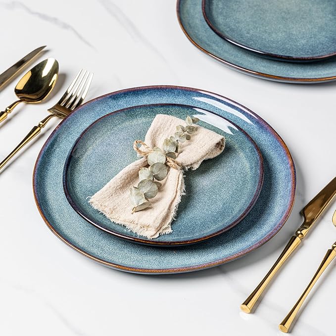 AmorArc Ceramic Dinnerware Sets,Handmade Reactive Glaze Stoneware Plates and Bowls Set,Highly Scratch Resistant | Dishwasher & Microwave Safe Dishes set,Service for 6 (18pc)
