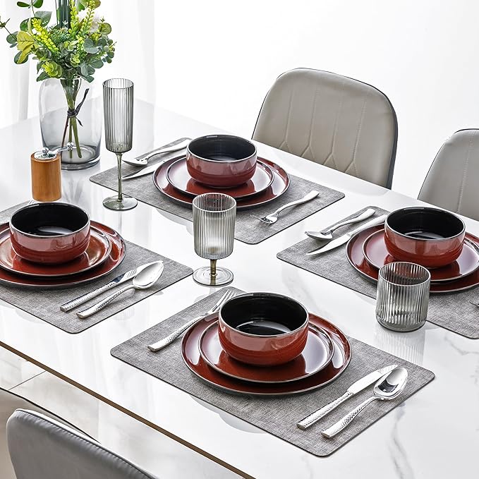 ERATIO Ceramic Dinnerware Sets for 4,12 Pieces Poreclain Plates and Bowls Sets,Scratch Resistant Dishes,Dishwasher & Microwave Safe Dishes Set,Service for 4-Red