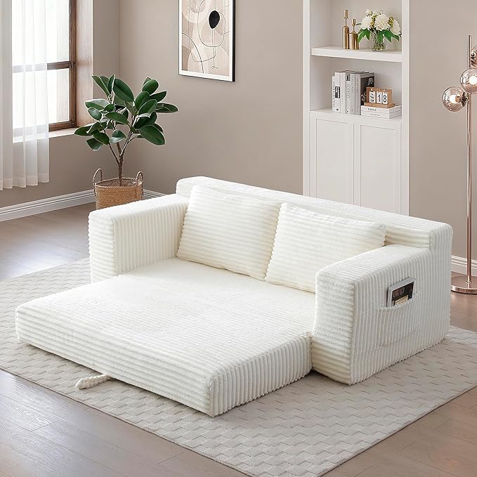 73" Cloud Loveseat Sofa Couch in a Box, 2 Seater Boneless Couch, Convertible Pull Out Sofa Bed with Pillows, No Assembly, Memory Foam, Modern Small Couches for Small Spaces (A-Beige)