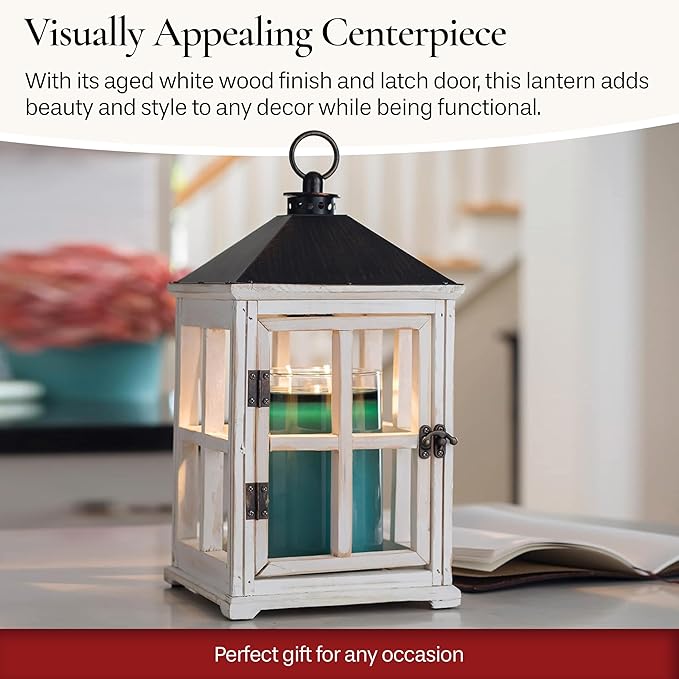 Candle Warmers Etc. White Wooden Farmhouse Candle Warmer Lantern – for Top-Down Warming & Flame-Free Fragrance